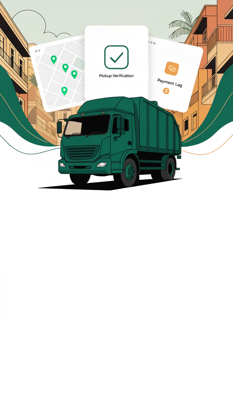 WasteOps fleet management — GPS tracking, pickup verification, and digital payments